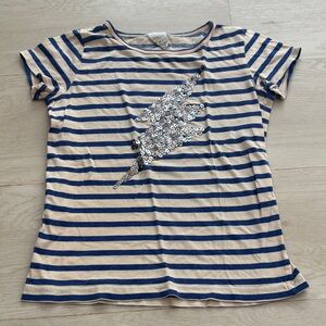 Crewcuts Navy and Beige Striped Sequin Lightning Tee